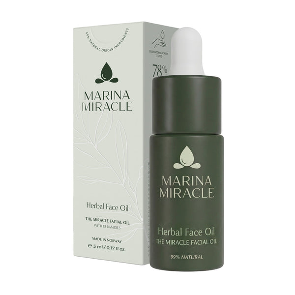 herbal face oil ansiktsolje på 5 ml liten glassflaske med dropper