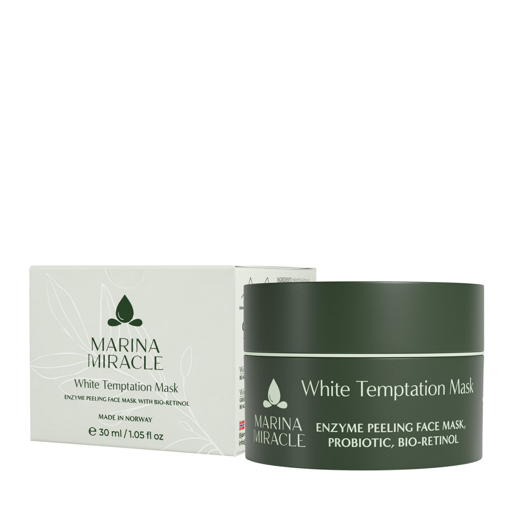 White Temptation Mask en en naturlig og økologisk leirmaske som gir en god enzym peeling og mekanisk peeling