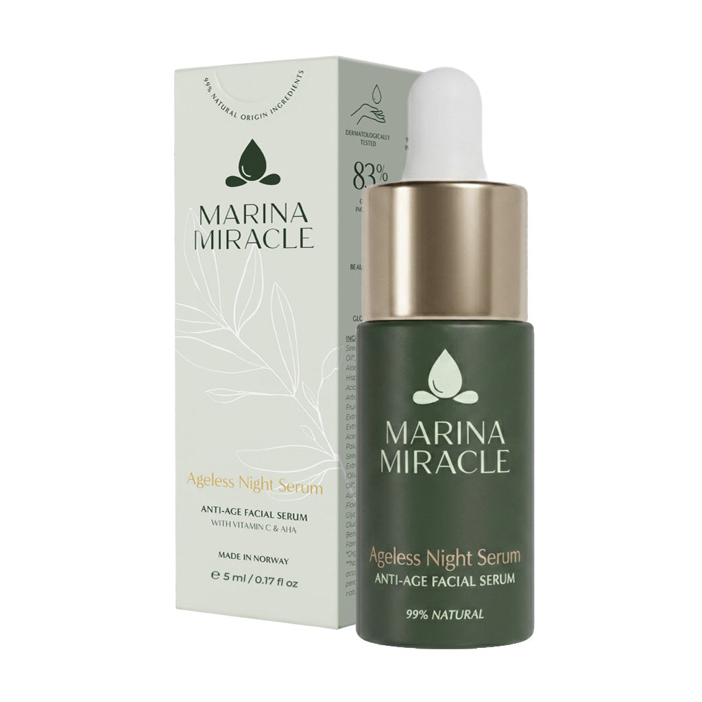 Ageless Night Serum er et prisvinnende nattserum som erstatter nattkremen. Inneholder AHA fruktsyrer og eksfolierer huden i løpet av natten.
