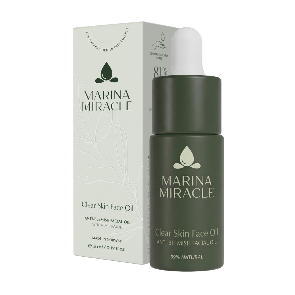 Clear Skin Face Oil er en økologisk og naturlig ansiktsolje for fet hud, oljete hud og for hud med mye akne eller hudormer.